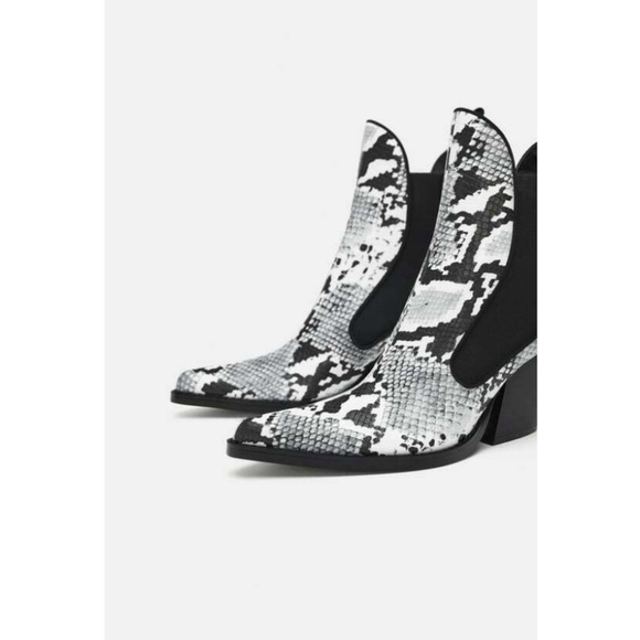 ZARA COWBOY ANKLE Boots Pointed Snakeskin Booties NEW - Picture 4 of 6